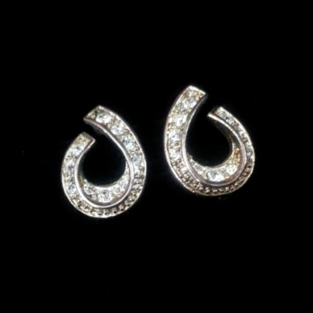 Rhinestone Pearshaped Silverplated Post Earrings - image 1